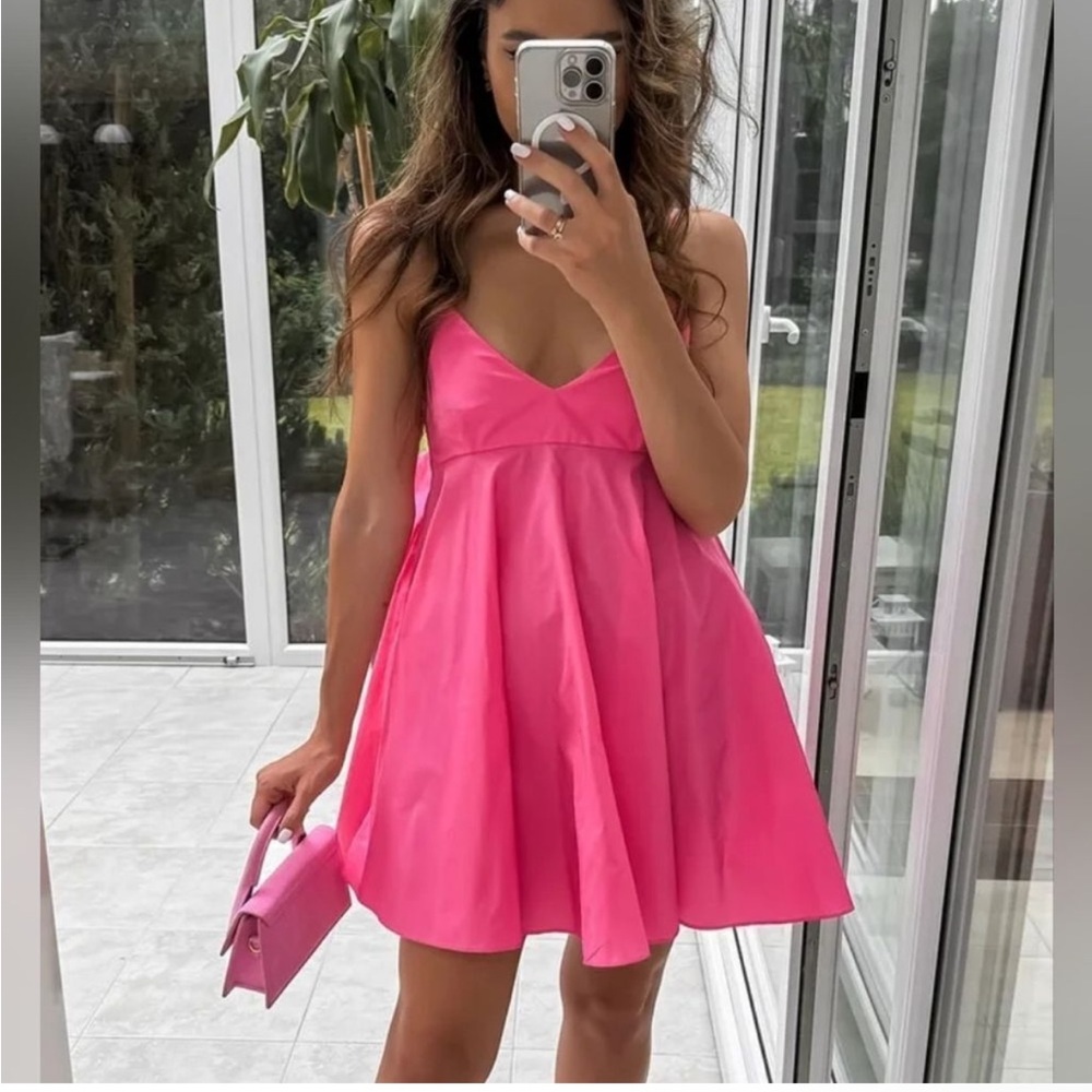ZARA PINK TAFFETA BOW DRESS